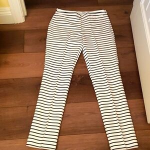 J Jill Precision Stretch Ankle Dress Pants Womens 6 White Blue Striped Side Zip